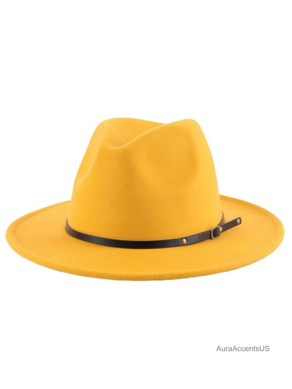 Wool Blend Fedora Hat with Belt Buckle Wide Brim Panama Hat